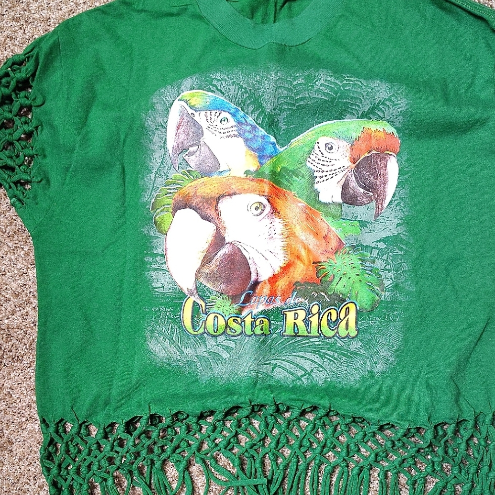 Costa Rica Parrot Graphic Green Fringe T-Shirt